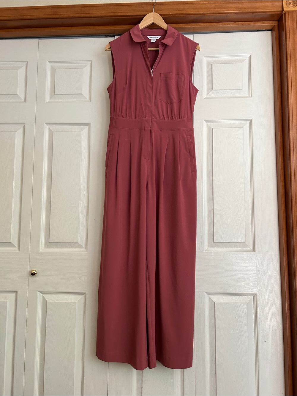 Athleta Sleeveless Zip-Front Wide-Leg Jumpsuit in Rosewood